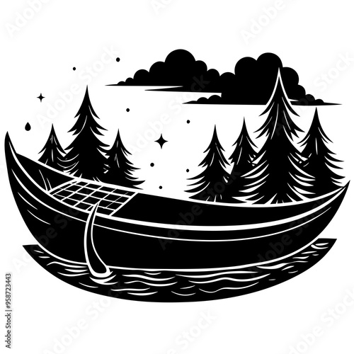 canoe  vector with a man silhouette vector on a white background