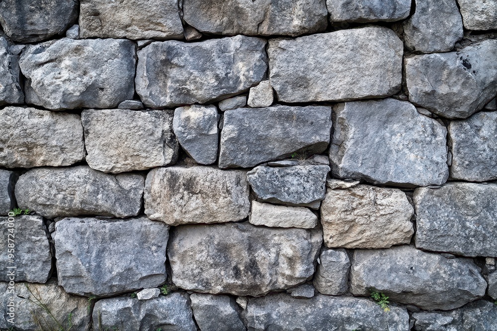 Close-up of a Grey Stone Wall with Irregularly Shaped Stones Close-up of a Grey Stone Wall with Irregularly Shaped Stones