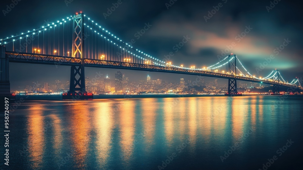 Obraz premium Night View of the Bay Bridge in San Francisco