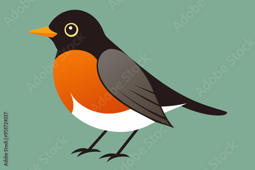 American robin bird with two legs side view vector art illustration  photo