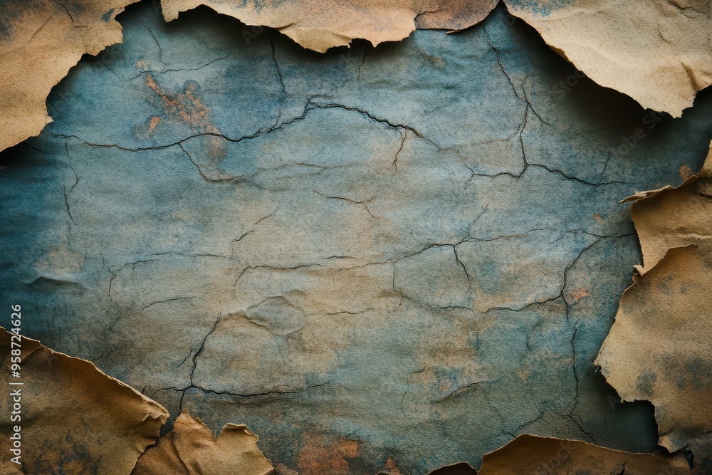 Naklejka premium Cracked and Faded Blue Paper with Torn Edges
