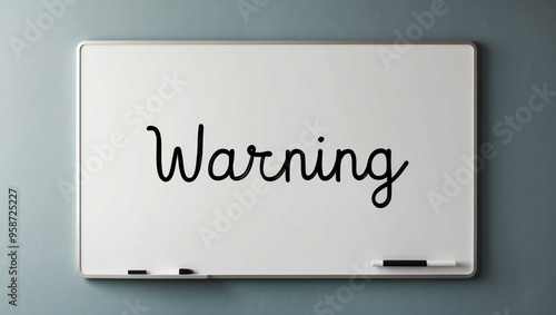 warning cursive word written on whiteboard minimalist concept