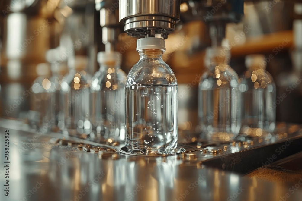 Bottling Machine Capping a Plastic Water Bottle on a Conveyor Belt Bottling Machine Capping a Plastic Water Bottle on a Conveyor Belt