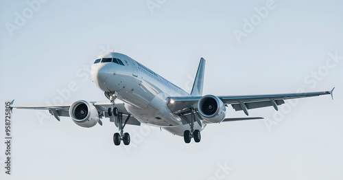 Commercial Airplane Mid-Flight Clear Sky