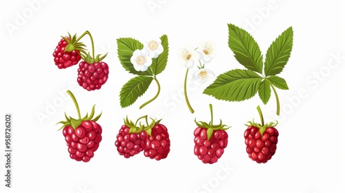 Watercolor drawing painting of rasberry plant fruit