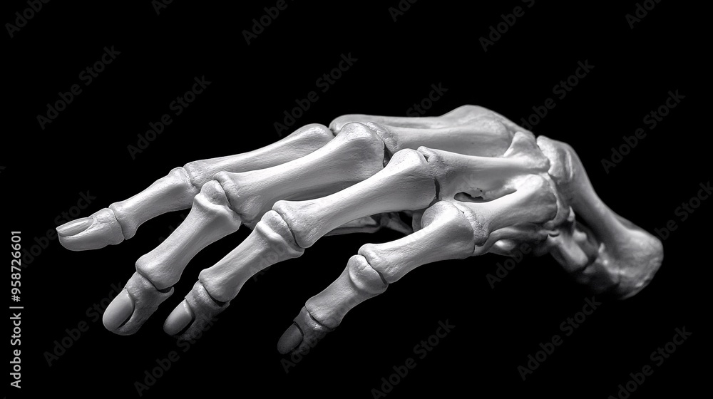 Detailed photogram of a hand skeleton model positioned to capture the intricate bone structure in shadow Stock Photo with copy space Detailed photogram of a hand skeleton model positioned to capture the intricate bone structure in shadow Stock Photo with copy space