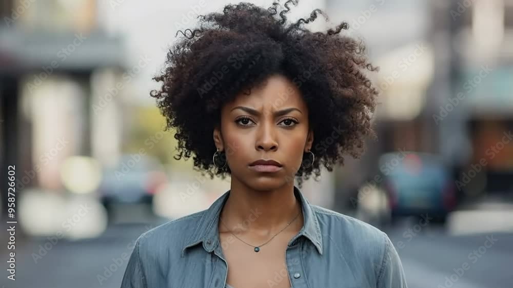 Woman serious face portrait on a street Woman serious face portrait on a street