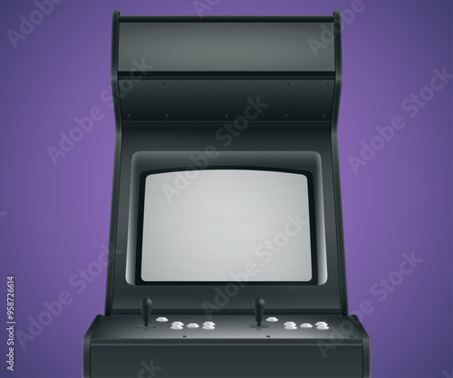 Vector Mock-up of Black Retro Arcade Machine or Cabinet for Two Players With White Buttons