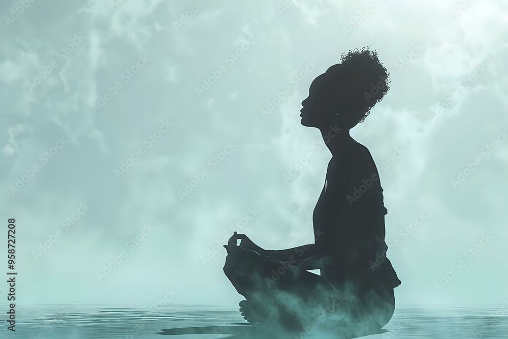 Obraz premium A powerful image of a person meditating in front of a glowing orange backdrop, evoking themes of spirituality, inner peace, and energy. Perfect for wellness, meditation, or spiritual content.
