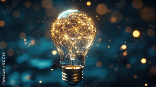 A lightbulb shines brightly, surrounded by a captivating network of glowing lines and dots, creating a sense of innovation and connectivity in a dark environment