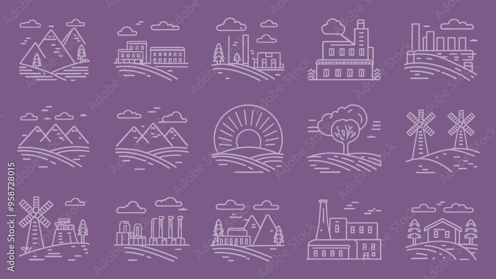 2d vector illustration icon, shape line , architecture factory and town with home
2d vector illustration icon, shape line , architecture factory and town with home