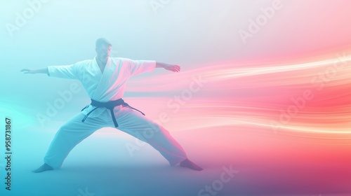 Wallpaper Mural long exposure image of Karate, Karate player, glowing neon accents, foggy Torontodigital.ca