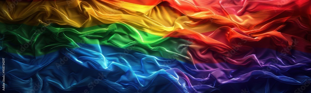 Obraz premium Brightly colored fabric is arranged in a rainbow of colors, banner