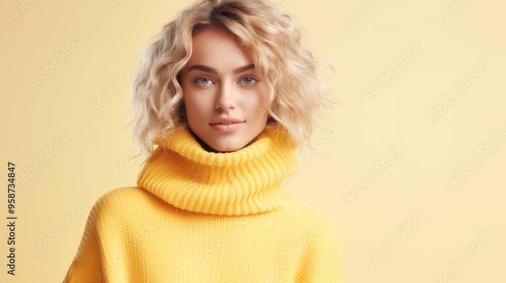 Woman indoor portrait. Young beautiful woman in warm knitted clothes. Neural network ai generated art Woman indoor portrait. Young beautiful woman in warm knitted clothes. Neural network ai generated art