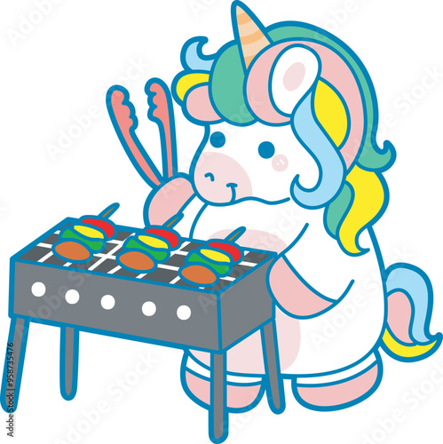 Illustration of cute unicorn activities icon.
Funny rainbow unicorn daily routine stickers.
