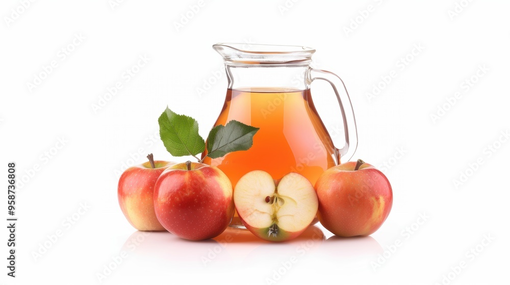 Apple fruit and apple juice cider over white background Apple fruit and apple juice cider over white background