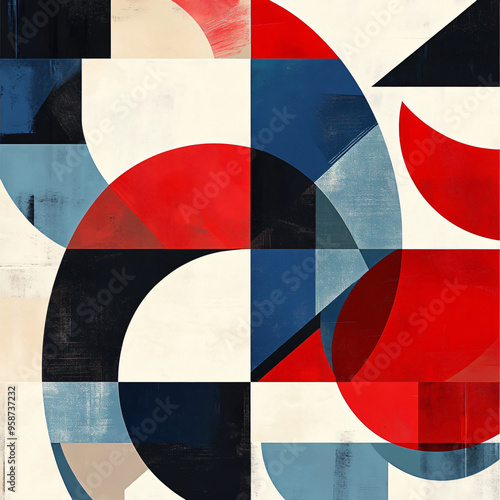 Abstract geometric shapes in red, white, and blue with clean lines and bold design.Abstract geometric shapes in red, white, and blue with clean lines and bold design. photo