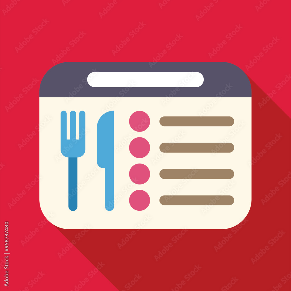 Simple icon of a restaurant menu displaying food choices with a fork ...