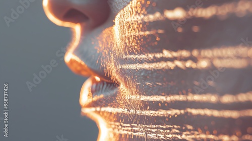 Closeup of a woman's face with sunscreen reflecting the summer sun, emphasizing skincare and sun protection. Wallpaper and poster
