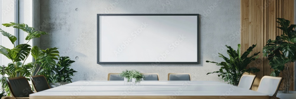 White Rectangle Frame Mockup in Modern Meeting Room White Rectangle Frame Mockup in Modern Meeting Room