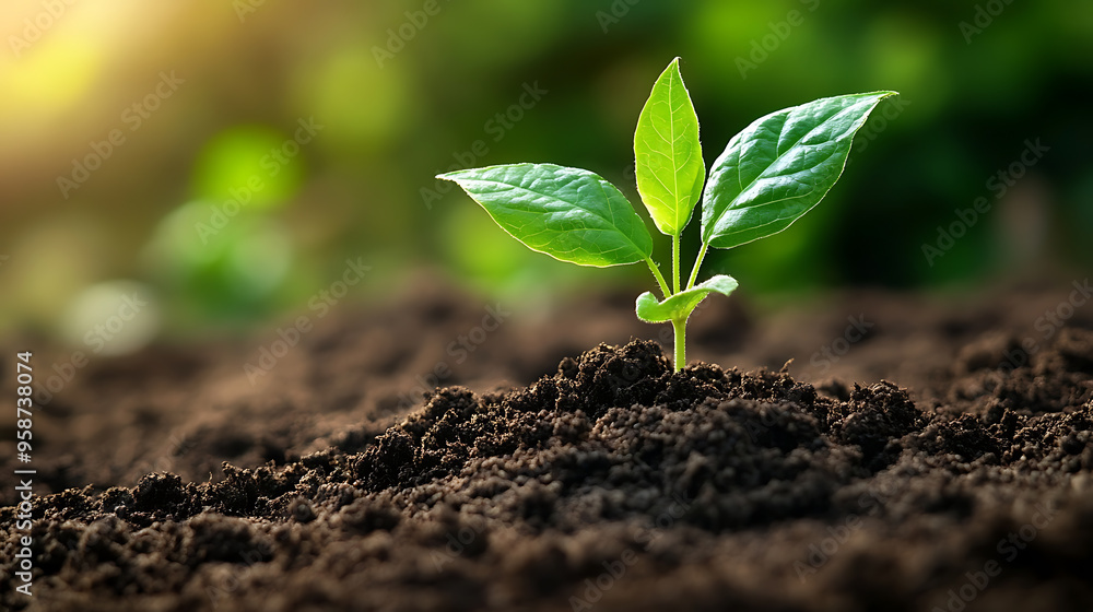 Young green plant growing in fresh soil
Young green plant growing in fresh soil