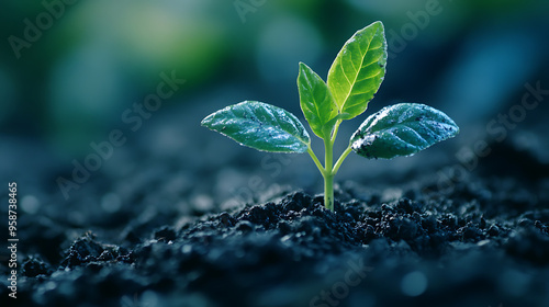 Young green plant growing in fresh soil 