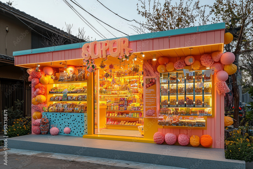 © Vertigo Images - A brightly colored store with the word 'SUPER' in neon lights above the entrance. © Vertigo Images - A brightly colored store with the word 'SUPER' in neon lights above the entrance.