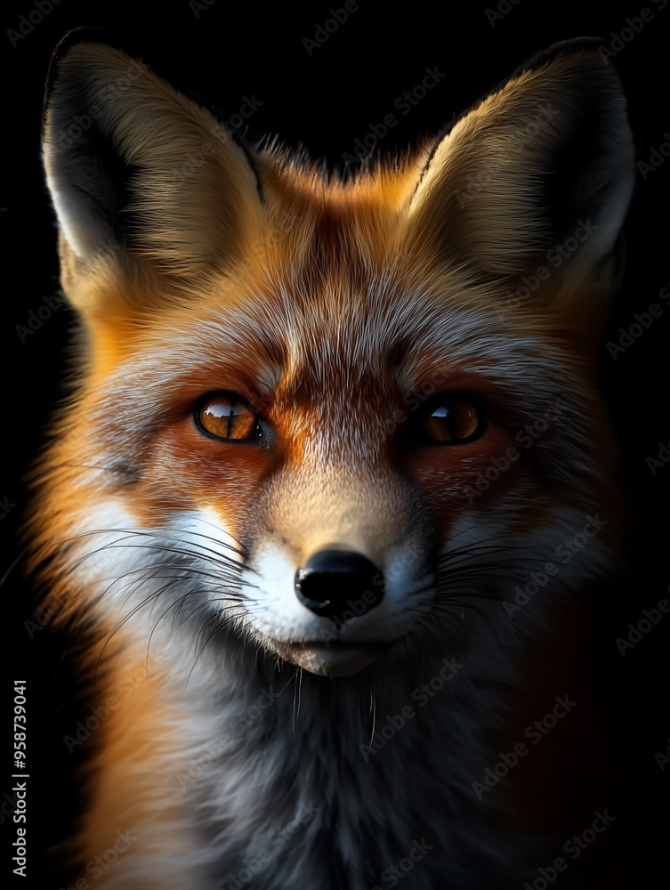 portrait of a fox front face on dark background portrait of a fox front face on dark background