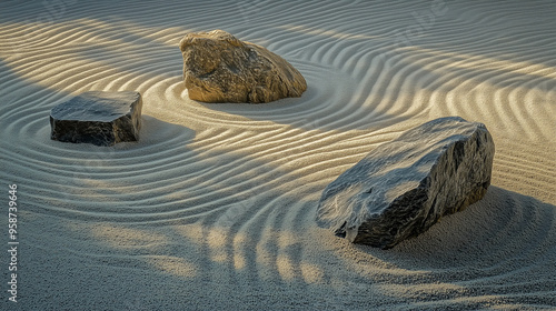 Zen rock garden with sand