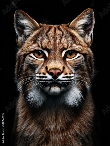 portrait of a lynx front face on dark background