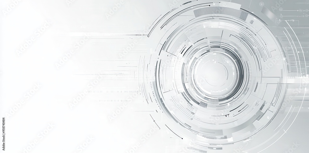 Abstract white background with geometric shapes and squares in gray shades, creating an elegant circular design for a technology or business concept banner. Abstract white background with geometric shapes and squares in gray shades, creating an elegant circular design for a technology or business concept banner.