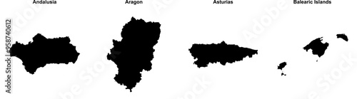Konstfotografi Andalusia, Aragon, Asturias, Balearic Islands outline maps