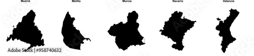 Madrid, Melilla, Murcia, Navarre, Valencia outline maps