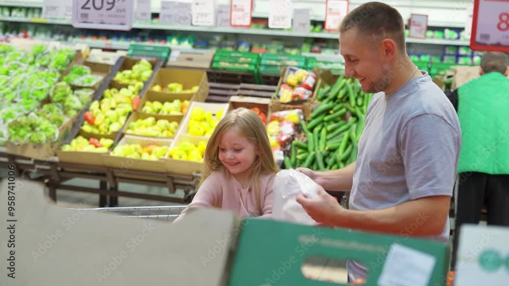 Grocery shopping with dad in supermarket Grocery shopping with dad in supermarket