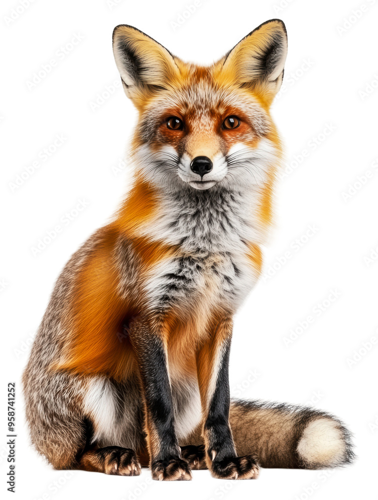Fox poised on a white backdrop, cut out - stock png. Fox poised on a white backdrop, cut out - stock png.