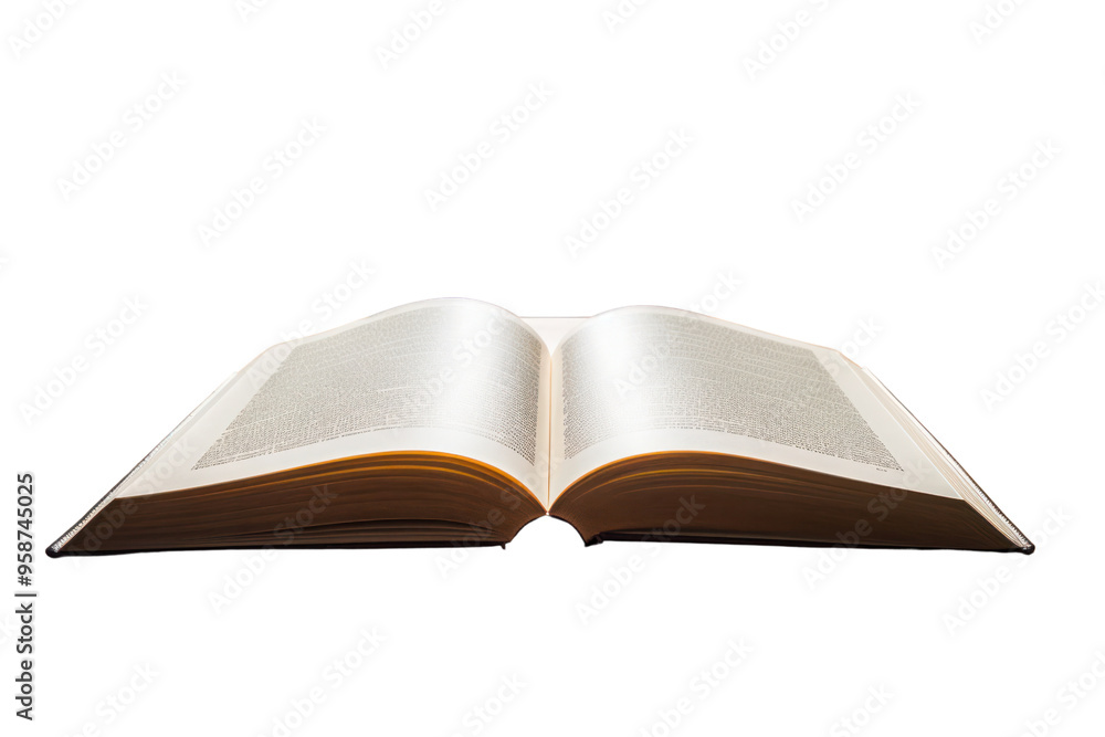 An open book lying on a polished wooden table , isolated on white background An open book lying on a polished wooden table , isolated on white background