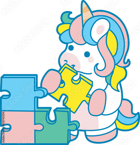 Illustration of cute unicorn activities icon.
Funny rainbow unicorn daily routine stickers.