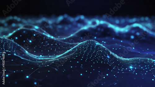 Artificial Intelligence digital data technology background. 3D rendering abstract digital wave of particles. 