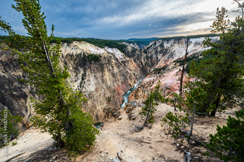 Grand Canyon of the Yellowstone National Park viewing upper and lower waterfalls from various locations including artist and inspiration points photo