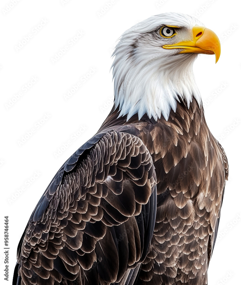 Obraz premium Bald eagle perched on white backdrop, cut out - stock png.