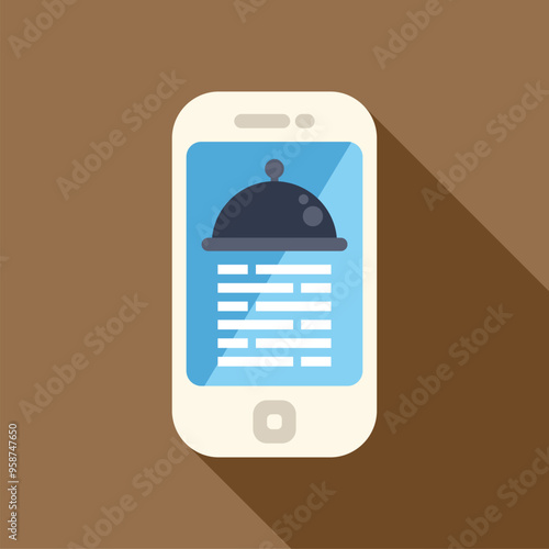 Minimalist illustration featuring a smartphone displaying a restaurant menu, symbolizing online food ordering and delivery services