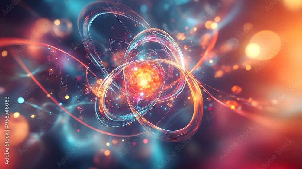 59. Futuristic artistic view of a central nutrient atom with radiant, swirling molecular structures 59. Futuristic artistic view of a central nutrient atom with radiant, swirling molecular structures