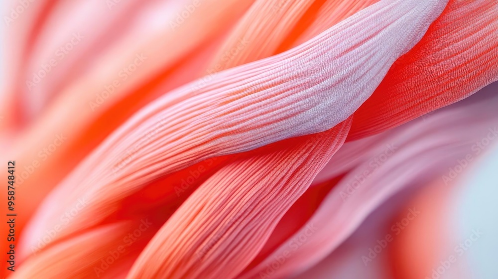 Close-up view of twisted threads showcasing a blend of coral and pastel pink colors, highlighting texture and depth. Close-up view of twisted threads showcasing a blend of coral and pastel pink colors, highlighting texture and depth.