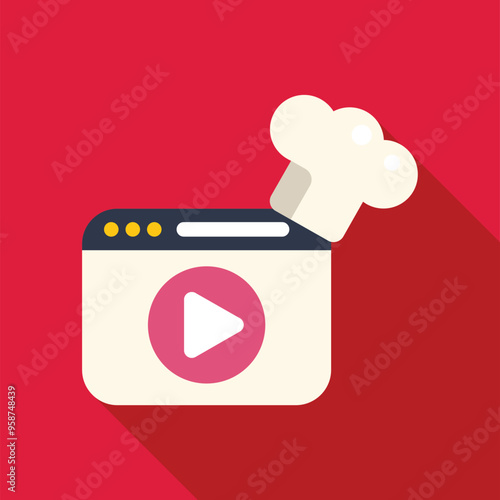 Website page with video player and chef hat, concept of online cooking course