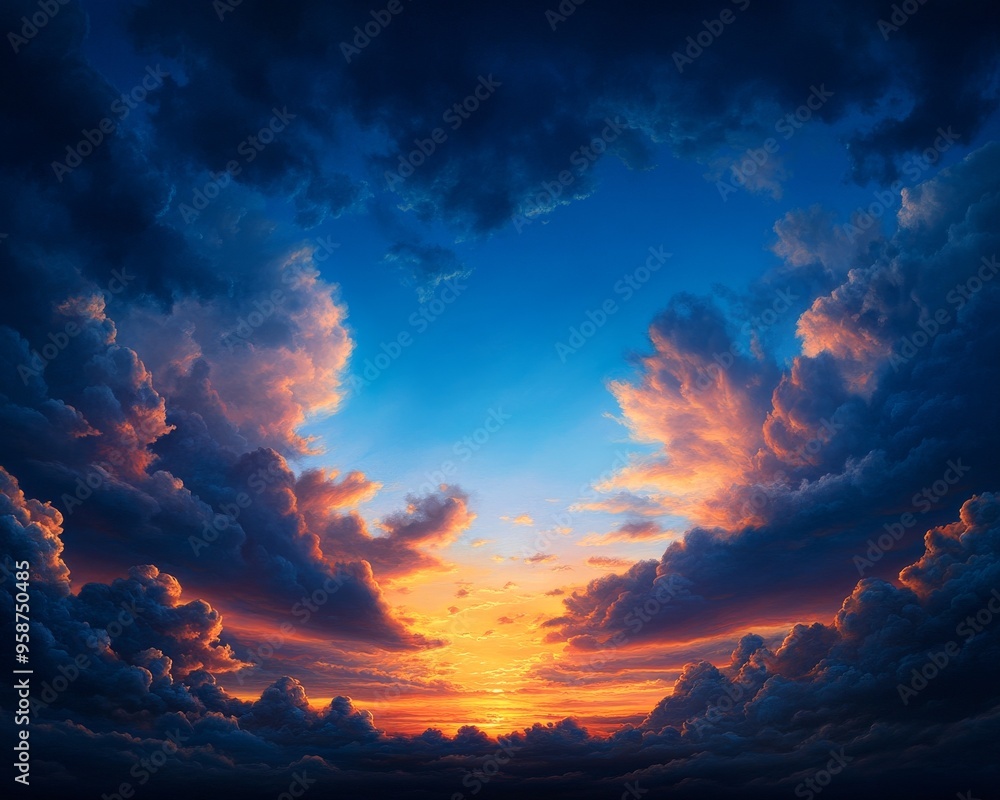 Vibrant sunset scene with dramatic clouds and a captivating sky, perfect for nature lovers and those seeking tranquility. Vibrant sunset scene with dramatic clouds and a captivating sky, perfect for nature lovers and those seeking tranquility.