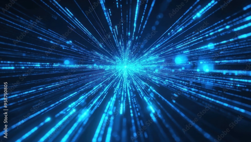 Abstract Blue Light Lines and Bokeh Effect