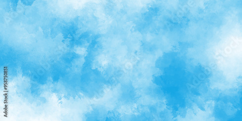 Natural Blue sky watercolor background texture for cover design, Grunge abstract cloudy blue smog texture art design, blue watercolor painting textured cloudy blue sky background.