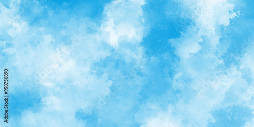 Natural Blue sky watercolor background texture for cover design, Grunge abstract cloudy blue smog texture art design, blue watercolor painting textured cloudy blue sky background.