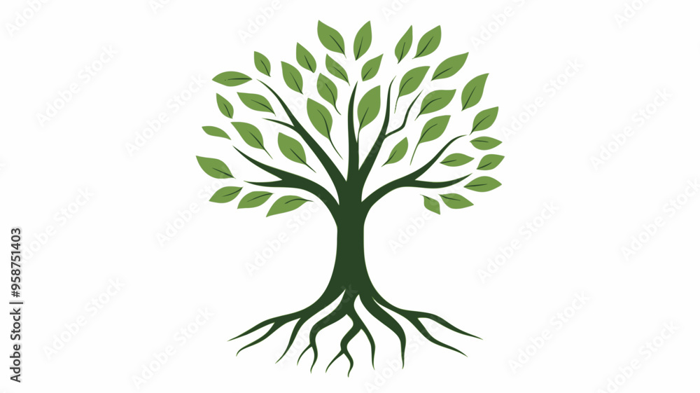 Fototapeta premium Modern, minimalist logo featuring a stylized tree with strong, rooted branches