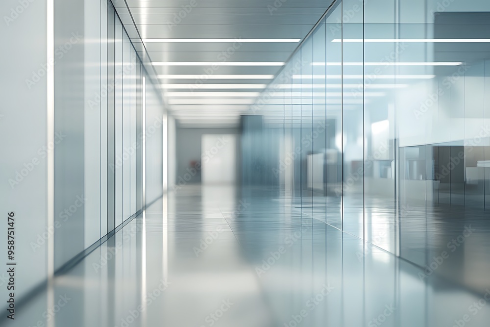 Modern Office Hallway with Glass Walls Modern Office Hallway with Glass Walls
